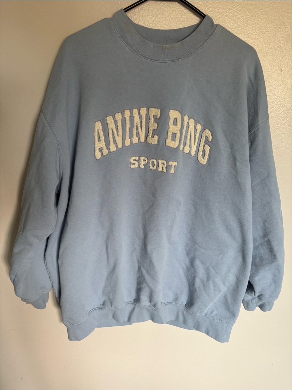 Anine Bing Light Blue Chenille Logo Crewneck Sweatshirt